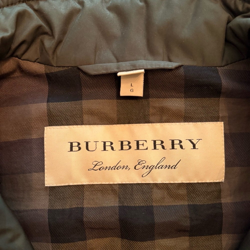 Burberry Olive Green Plaid-Lined Quilted Vest - Picture 4 of 8